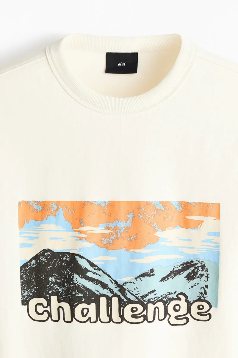 اتش اند ام تي شيرت قطني مطبوع بقصة فضفاضة